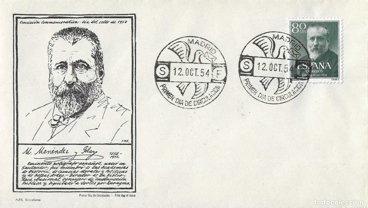 Sellos: MARCELINO MENENDEZ Y PELAYO DIA DEL SELLO 1954 (EDIFIL 1142) EN SPD SIN CIRCULAR DE ALFIL RARO ASI