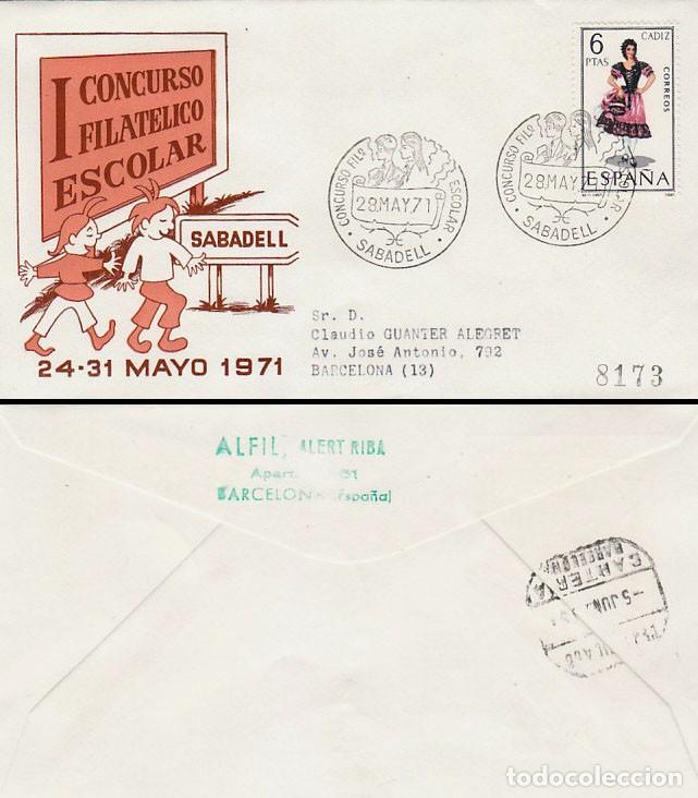 Sellos: A&Ntilde;O 1971, SABADELL, EXPOSICION FILATELICA ESCOLAR, SOBRE DE ALFIL CIRCULADO