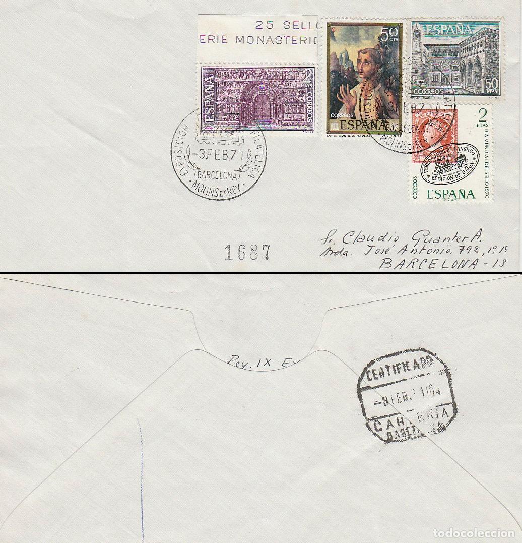 Sellos: A&Ntilde;O 1971, MOLINS DE REI (BARCELONA) EXPOSICION FILATELICA, SOBRE CIRCULADO