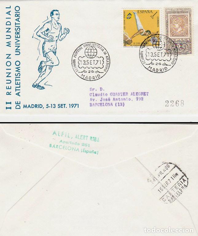 Sellos: A&Ntilde;O 1971, reunion mundial universitiaria de atletismo en Madrid, sobre de Alfil circulado