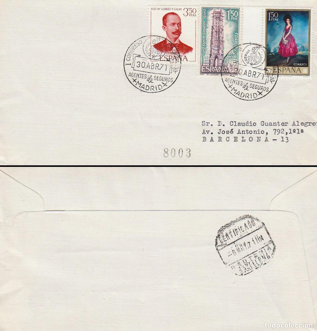 Sellos: A&Ntilde;O 1971, MADRID, CONGRESO NACIONAL DE AGENTES DE SEGUROS, SOBRE CIRCULADO