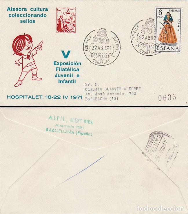 Sellos: A&Ntilde;O 1971, HOSPITALET DE LLOBREGAT (BARCELONA), EXPOSICION FILATELICA, JUVENIL, SOBRE ALFIL CIRCULADO