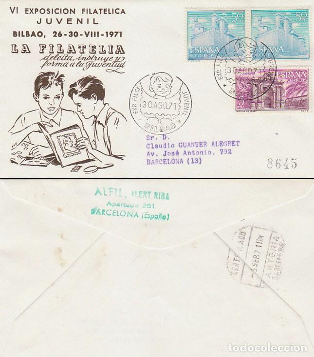 Sellos: A&Ntilde;O 1971, BILBAO, EXPOSICION FILATELICA JUVENIL, SOBRE DE ALFIL CIRCULADO
