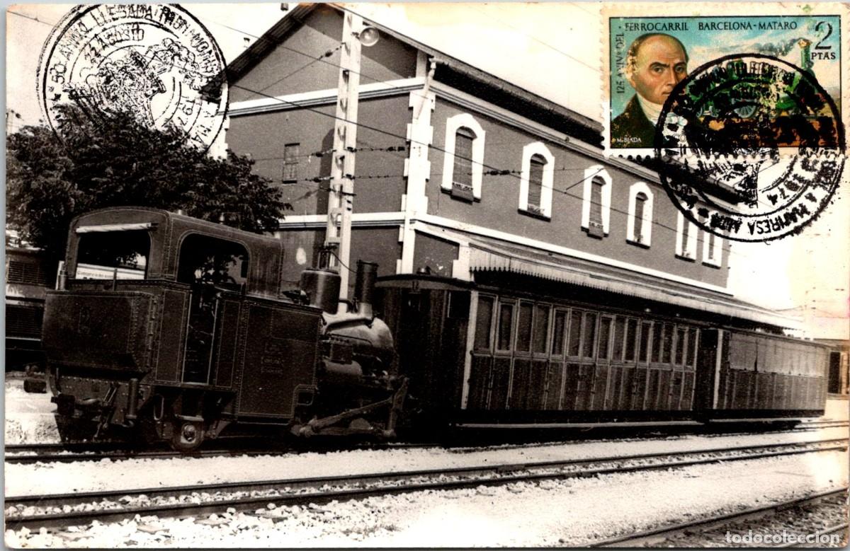 Sellos: 50 Aniversario Llegada Tren Monistrol a Manresa - 22 Agosto 1974 -Foto M&aacute;quina Tren a Identificar