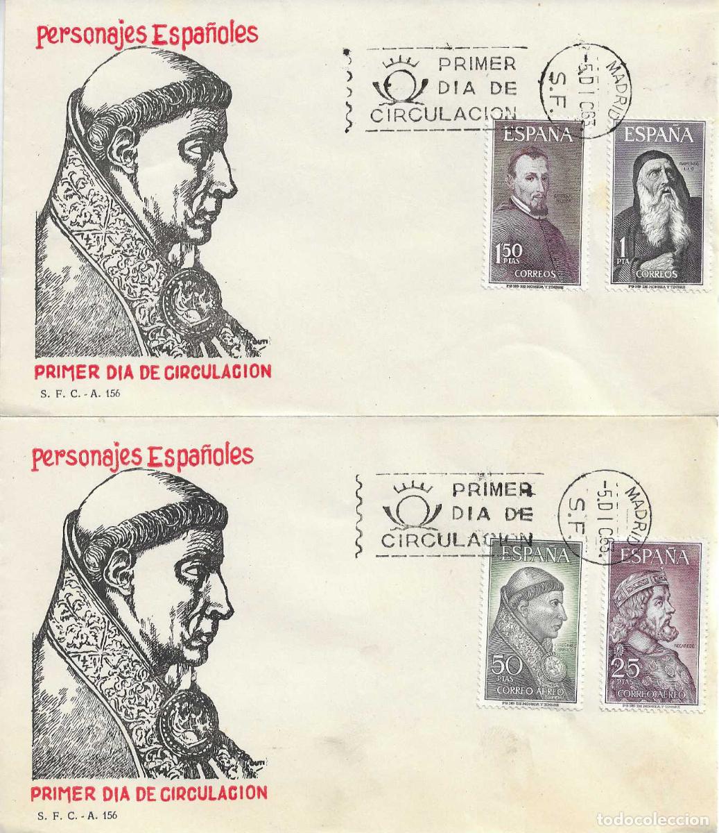 Sellos: PERSONAJES ESPA&Ntilde;OLES 1963 (EDIFIL 1536/39) EN DOS SOBRES PRIMER DIA DEL SERVICIO FILATELICO XZX