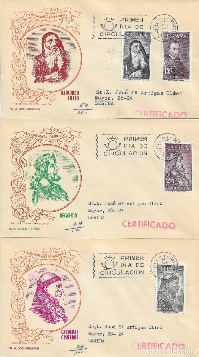 Sellos: PERSONAJES ESPA&Ntilde;OLES 1963 (EDIFIL 1536/39) EN TRES SOBRES PRIMER DIA CIRCULADOS DE MS RAROS ASI