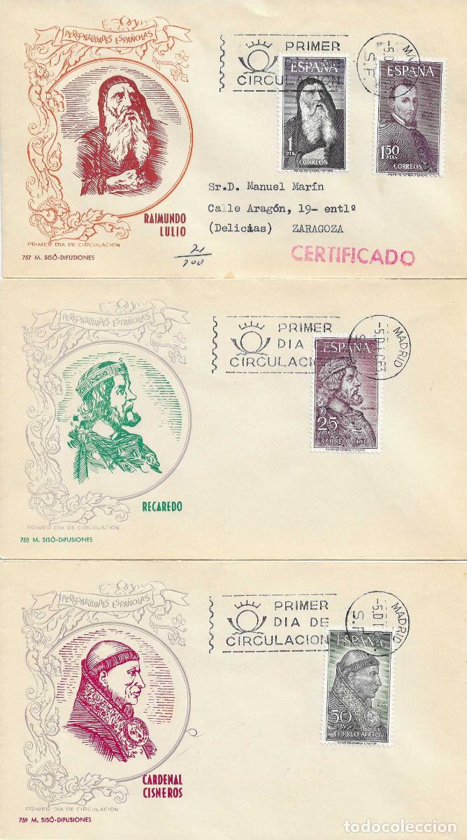 Sellos: PERSONAJES ESPA&Ntilde;OLES 1963 (EDIFIL 1536/39) EN TRES SOBRES PRIMER DIA DE MS BONITOS Y RAROS ASI