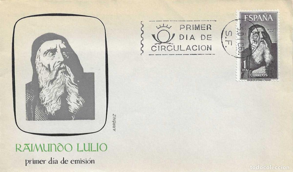 Sellos: RAMON LLULL RAIMUNDO LULIO PERSONAJES ESPA&Ntilde;OLES 1963 (EDIFIL 1536) EN SOBRE PRIMER DIA ARRONIZ XZX