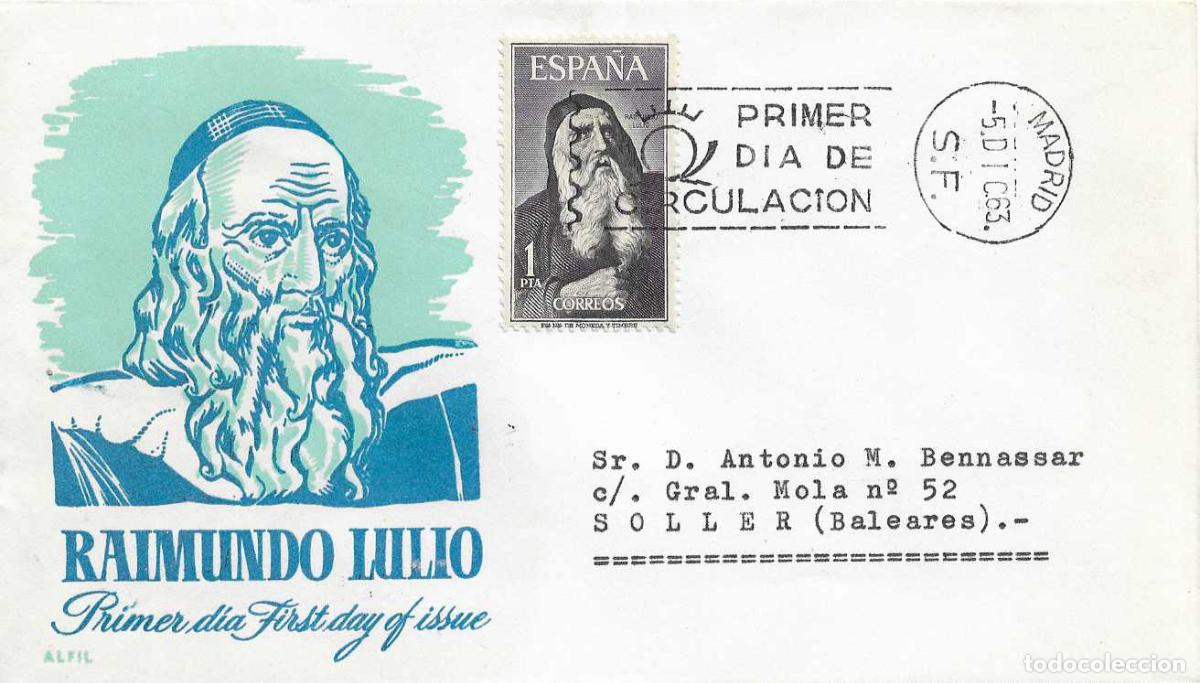 Sellos: RAMON LLULL RAIMUNDO LULIO PERSONAJES ESPA&Ntilde;OLES 1963 (EDIFIL 1536) EN SPD CIRCULADO DE ALFIL XZX