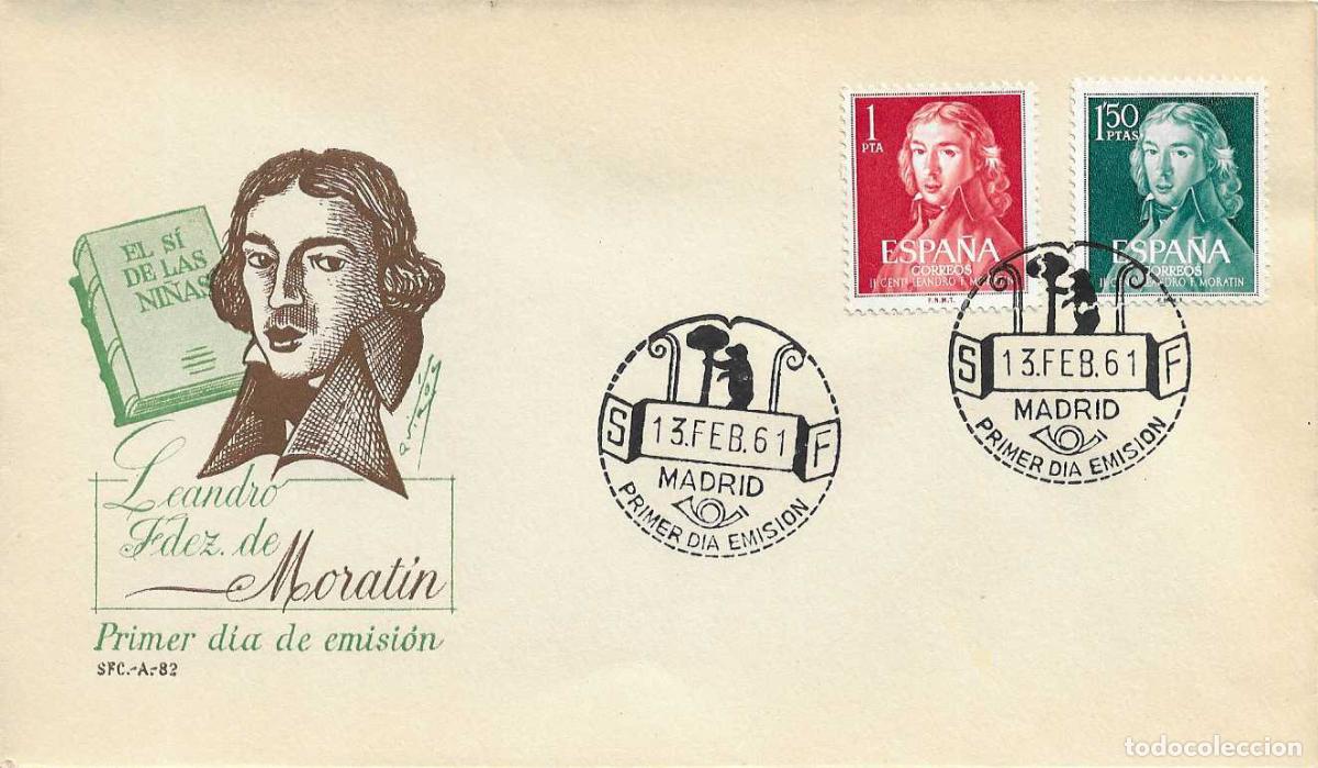 Sellos: LEANDRO FERNANDEZ DE MORATIN II CENTENARIO 1961 (EDIFIL 1328/29) EN SPD SIN CIRCULAR DEL SFC XZX