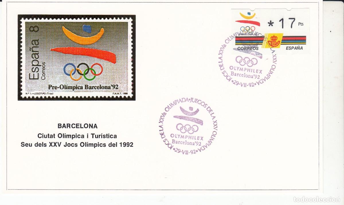 Sellos: BARCELONA 92 MATASELLOS OLYMPHILEX EN ATM SOBRE TARJETA