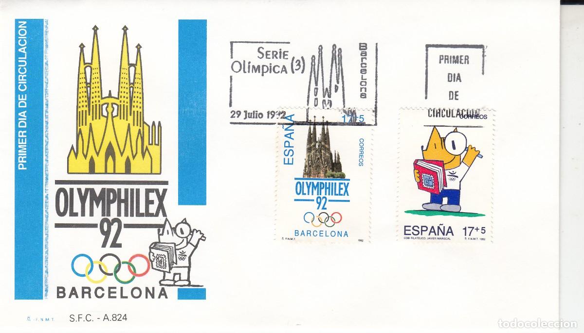 Sellos: BARCELONA 92 MATASELLOS OLYMPHILEX - SPD PRIMER D&Iacute;A -. SAGRADA FAMILIA