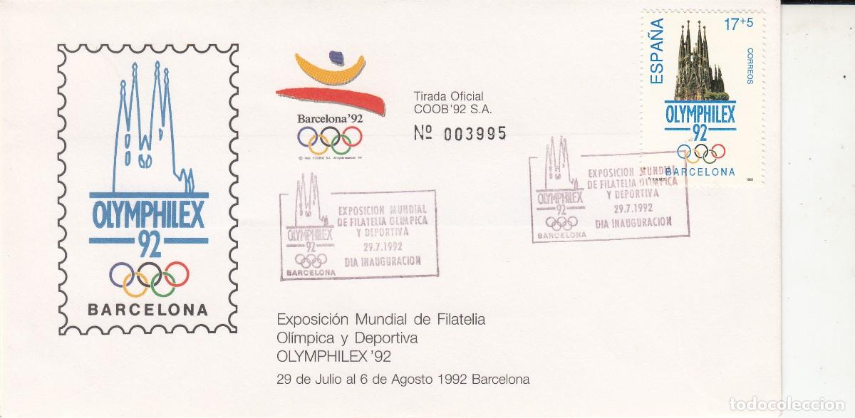 Sellos: BARCELONA 92 MATASELLOS OLYMPHILEX - D&Iacute;A INAUGURACI&Oacute;N -. SAGRADA FAMILIA