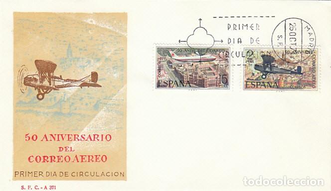 Sellos: EDIFIL 2059/60, 50 ANIVERSARIO DEL CORREO AEREO, PRIMER DIA DE 25-10-1971 SOBRE DEL SFC