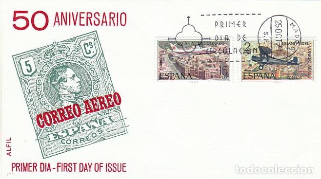 Sellos: EDIFIL 2059/60, 50 ANIVERSARIO DEL CORREO AEREO, PRIMER DIA DE 25-10-1971 SOBRE DE ALFIL