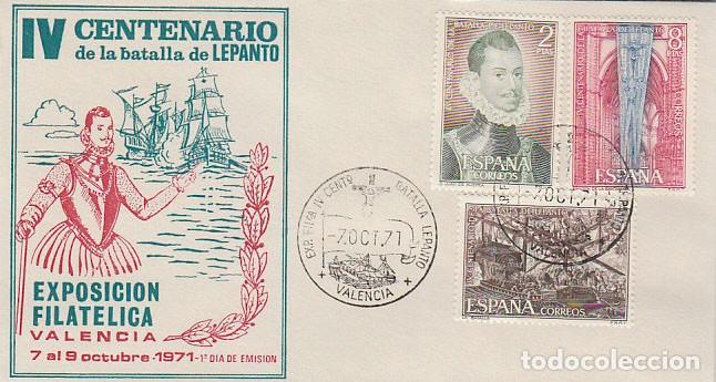 Sellos: EDIFIL 2055/6, IV CENT&ordm; LA BATALLA DE LEPANTO PRIMER DIA ESPECIAL DE VALENCIA DE 7-10-1971