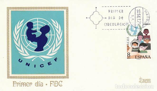 Sellos: EDIFIL 2054, XXV ANIVERSARIO DE UNICEF, PRIMER DIA DE 20-9-1971 SOBRE DE MUNDO FILATELICO
