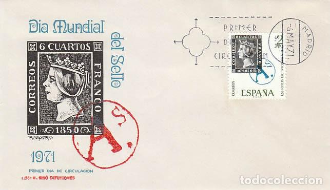 Sellos: EDIFIL 2033, DIA MUNDIAL DEL SELLO 1971, A DE REUS (TARRAGONA) PRIMER DIA 6-5-1971 SOBRE DE SISO
