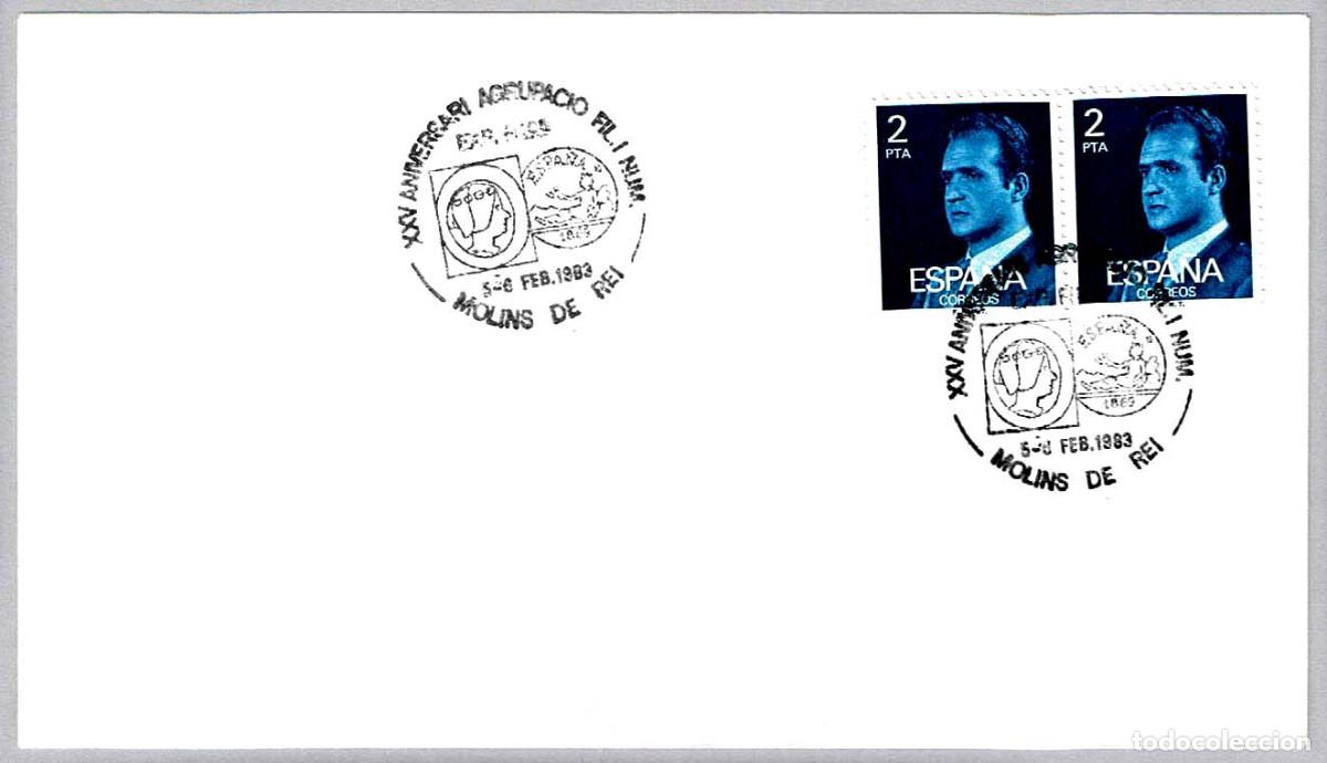 Sellos: Matasellos EXP.FIL. XV ANIV. ACRUPACION FIL. Molins de Rei, Barcelona, 1983