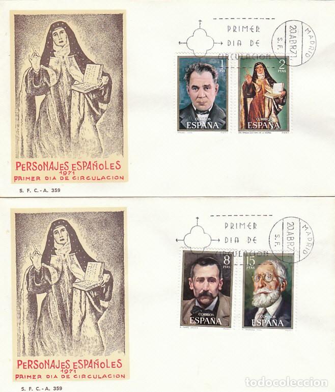 Sellos: EDIFIL 2027/30, PERSONAJES (VIVES, TERESA DE JESUS, PEREZ GALDOS.., PRIMER DIA 20-4-1971 SOBRES SFC