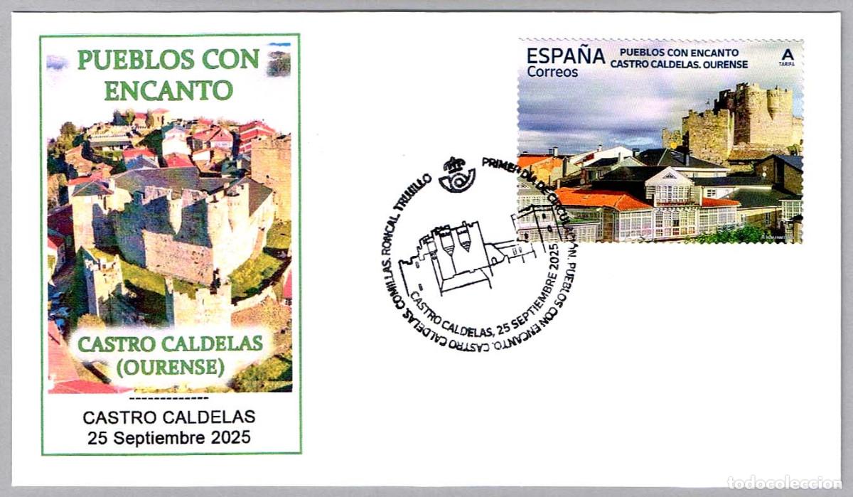 Sellos: Matasellos Primer Dia PUEBLOS CON ENCANTO. Castro Caldelas, Ourense, Galicia, 2025