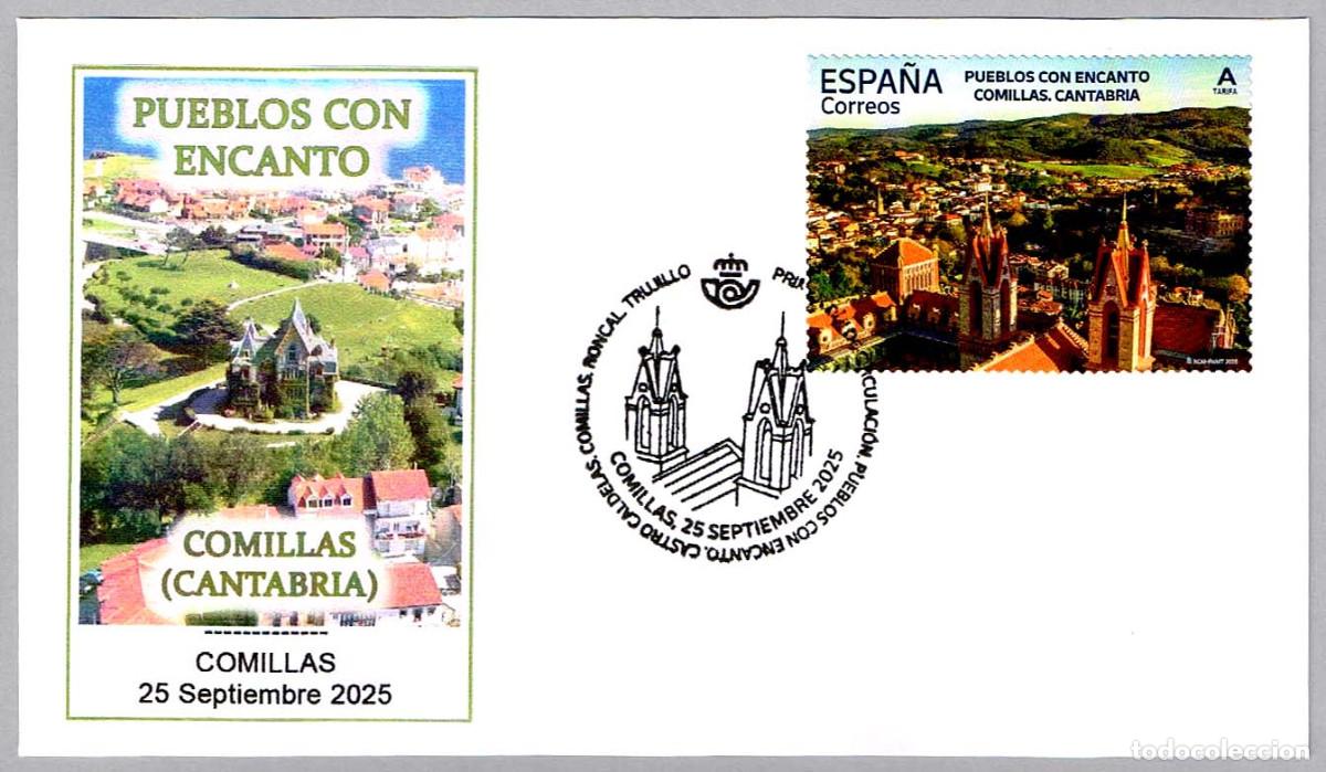 Sellos: Matasellos Primer Dia PUEBLOS CON ENCANTO. Comillas, Cantabria, 2025