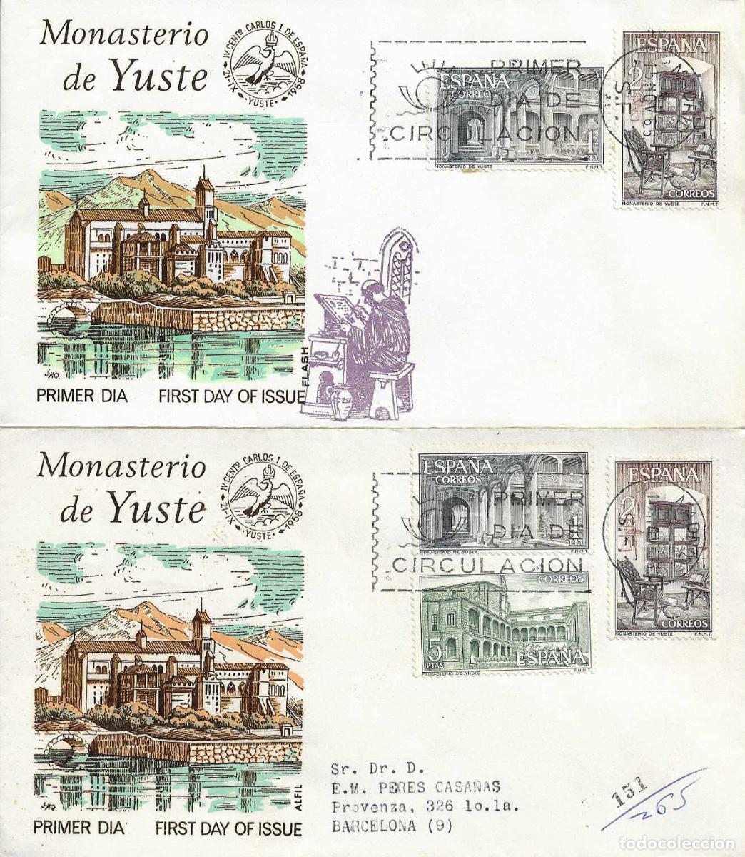 Sellos: RARA VARIEDAD MONASTERIO DE YUSTE CACERES 1965 (EDIFIL 1686/87) EN SOBRE PRIMER DIA FLASH RARO ASI