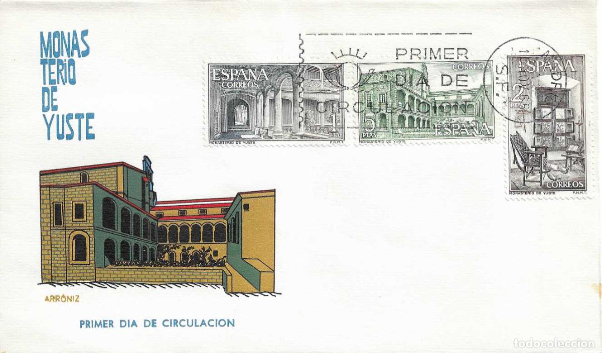 Sellos: MONASTERIO DE YUSTE CACERES 1965 (EDIFIL 1686/88) EN SOBRE PRIMER DIA DE ARRONIZ RARO ASI XZX