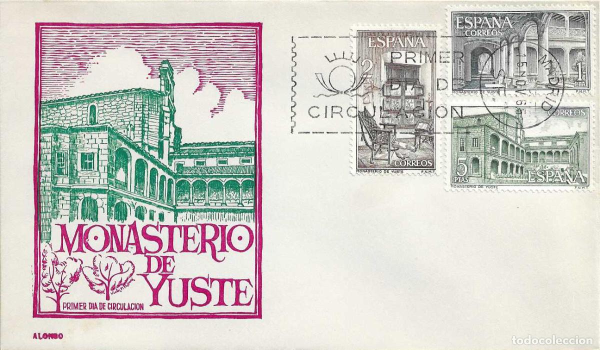 Sellos: MONASTERIO DE YUSTE CACERES 1965 (EDIFIL 1686/88) EN SOBRE PRIMER DIA DE ALONSO RARO XZX