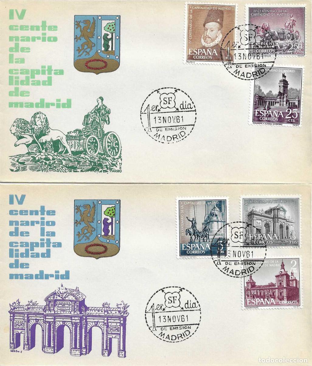 Sellos: CAPITALIDAD DE MADRID IV CENTENARIO 1961 (EDIFIL 1388/93) EN DOS SPD SIN CIRCULAR ARRONIZ RAROS XZX