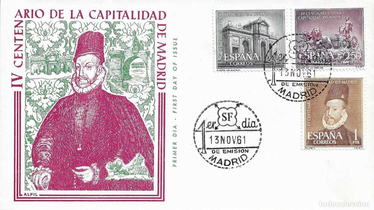 Sellos: CAPITALIDAD DE MADRID IV CENTENARIO 1961 (EDIFIL 1389-1391/92) SPD SIN CIRCULAR ALFIL FELIPE II RARO