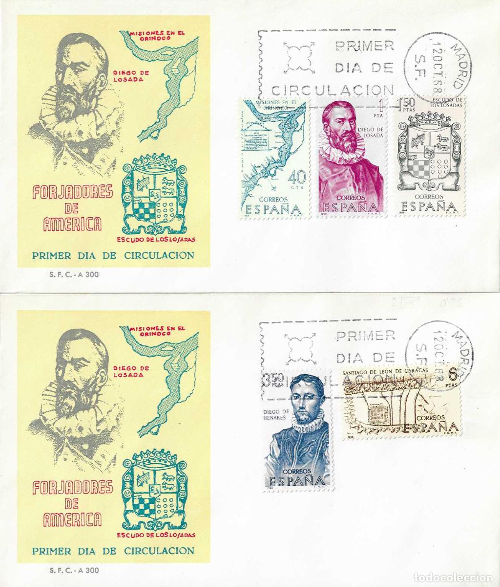 Sellos: FORJADORES DE AMERICA 1968 (EDIFIL 1889/93) EN DOS SOBRES PRIMER DIA DEL SERVICIO FILATELICO XZX