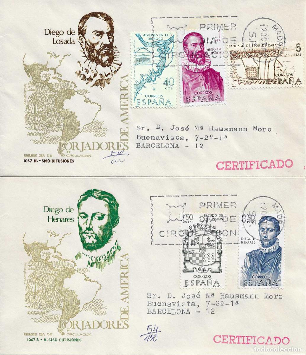 Sellos: FORJADORES DE AMERICA 1968 (EDIFIL 1889/93) EN DOS SOBRES PRIMER DIA CIRCULADOS DE MS RAROS ASI XZX