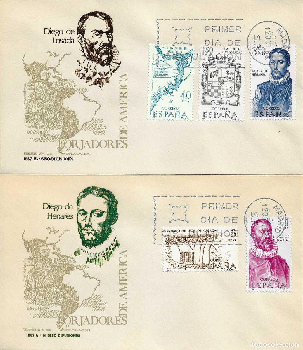 Sellos: FORJADORES DE AMERICA 1968 (EDIFIL 1889/93) EN DOS SOBRES PRIMER DIA SIN CIRCULAR DE MS RARO ASI XZX