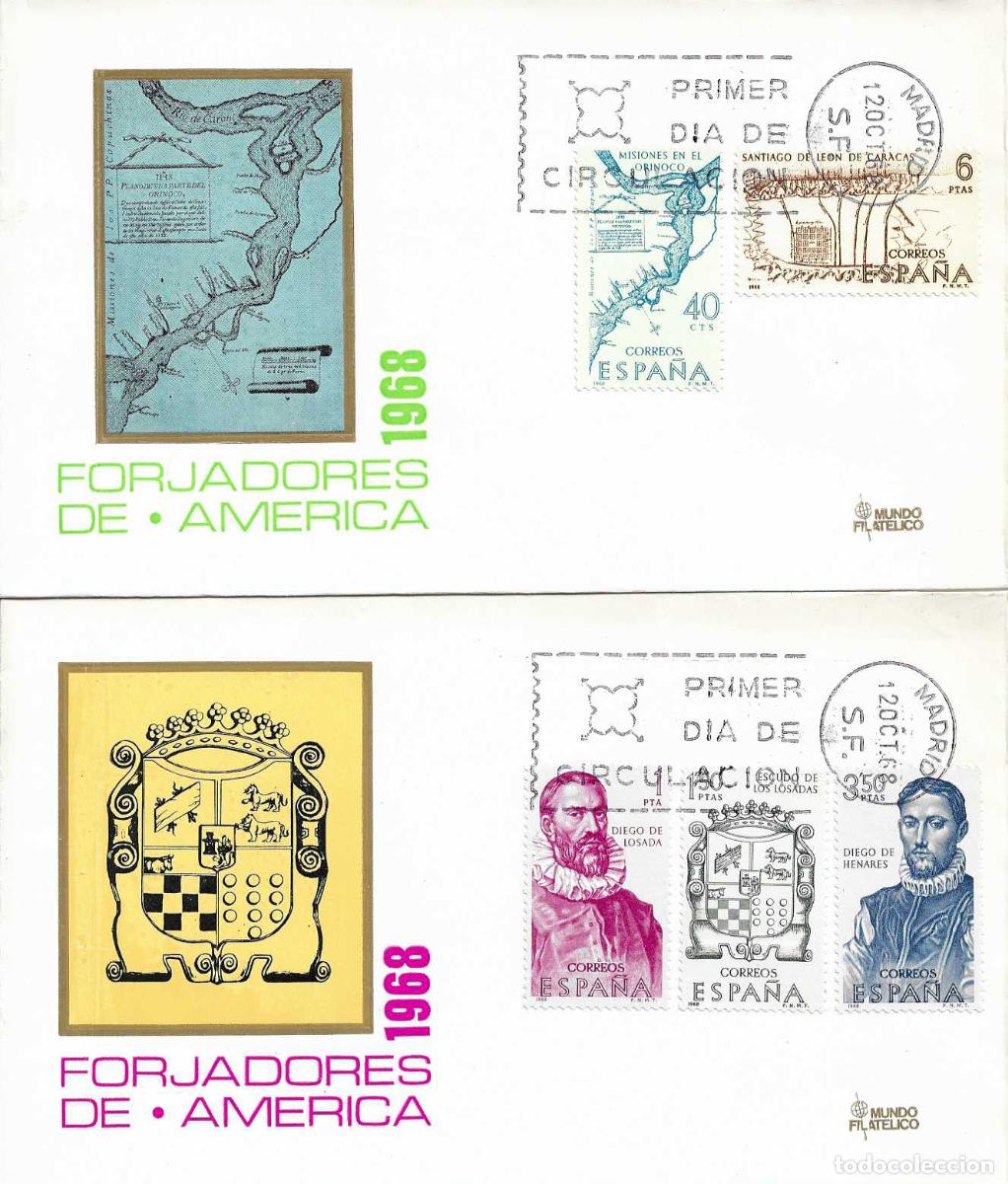Sellos: FORJADORES DE AMERICA 1968 (EDIFIL 1889/93) EN DOS SOBRES PRIMER DIA DE MUNDO FILATELICO RAROS XZX