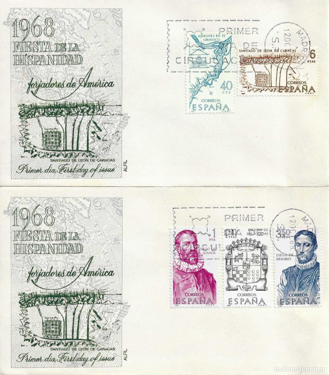 Sellos: FORJADORES DE AMERICA 1968 (EDIFIL 1889/93) EN DOS RAROS SOBRES PRIMER DIA DE ALFIL XZX