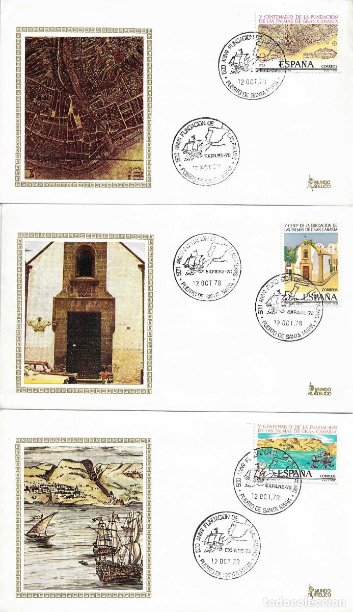 Sellos: LAS PALMAS GRAN CANARIA FUNDACION 1978 (EDIFIL 2477/79) TRES SOBRES PUERTO SANTA MARIA CADIZ 500 ANI