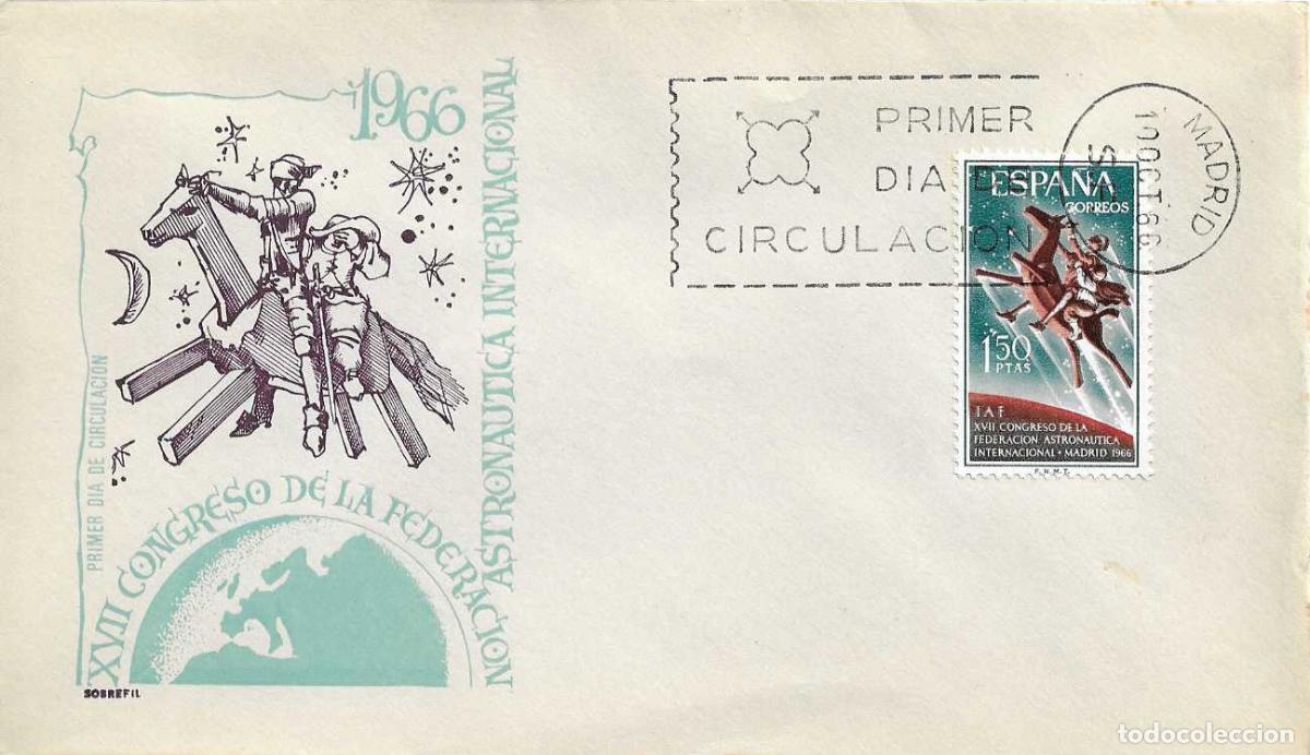 Sellos: DON QUIJOTE CERVANTES CLAVILE&Ntilde;O ASTRONAUTICA XVII CONGRESO 1966 (EDIFIL 1749) RARO SPD SOBREFIL XZX