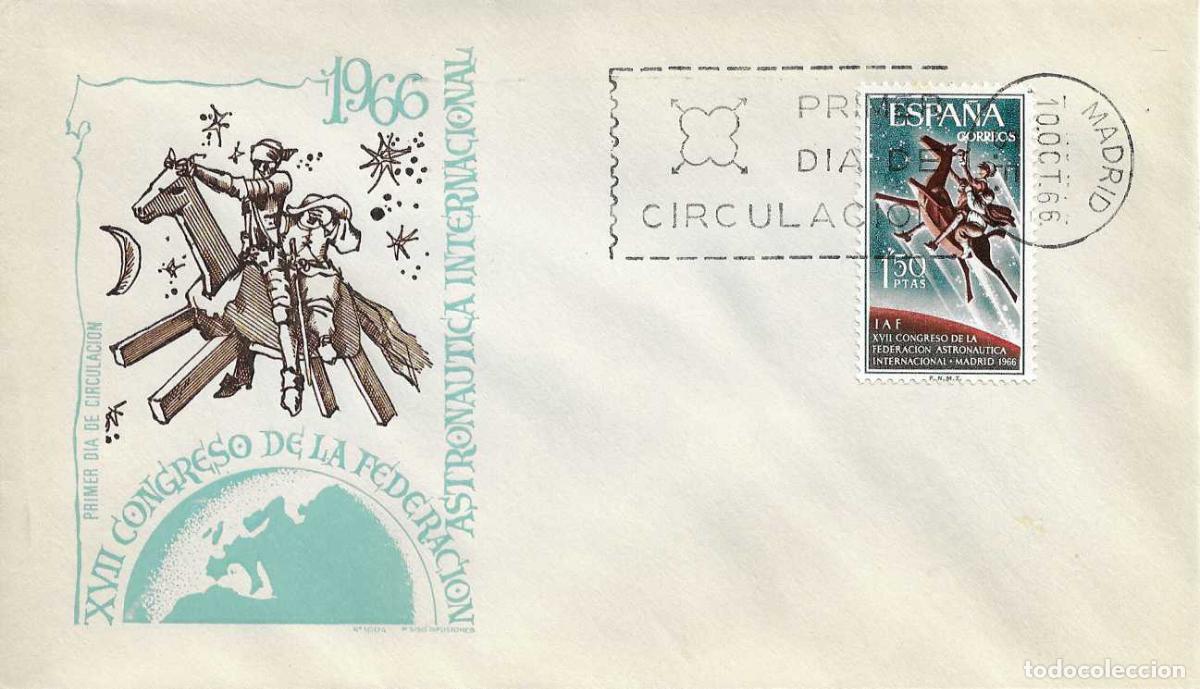 Sellos: DON QUIJOTE CERVANTES CLAVILE&Ntilde;O ASTRONAUTICA XVII CONGRESO 1966 (EDIFIL 1749) EN SPD DE MS RARO ASI