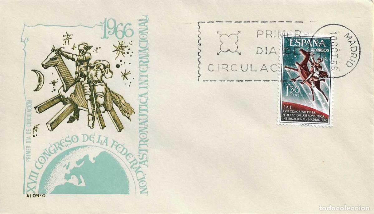 Sellos: DON QUIJOTE CERVANTES CLAVILE&Ntilde;O ASTRONAUTICA XVII CONGRESO 1966 (EDIFIL 1749) SPD DE ALONSO RARO ASI
