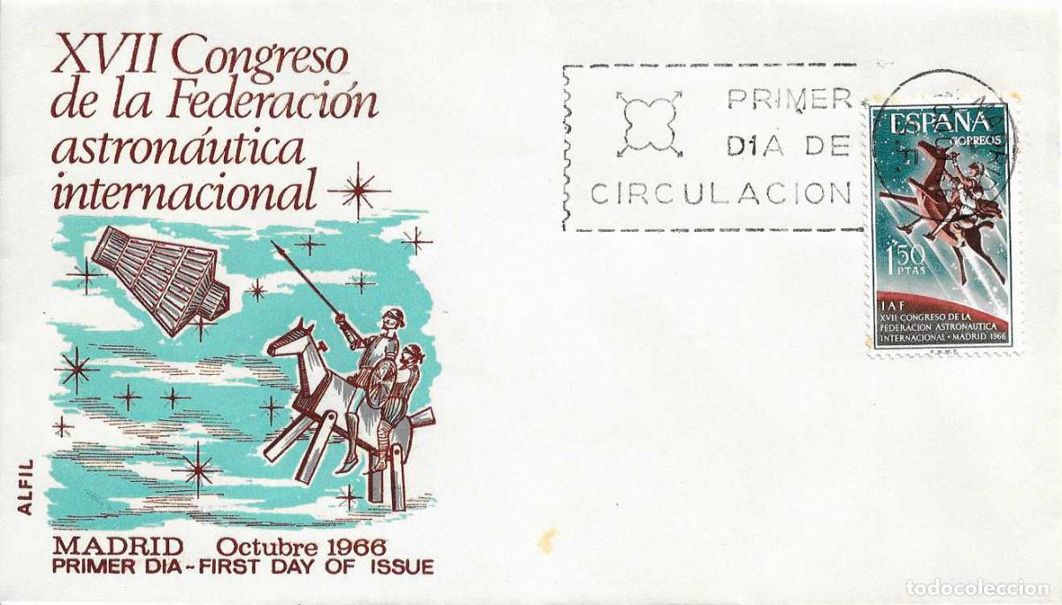 Sellos: DON QUIJOTE CERVANTES CLAVILE&Ntilde;O ASTRONAUTICA XVII CONGRESO 1966 (EDIFIL 1749) SPD SIN CIRCULAR ALFIL