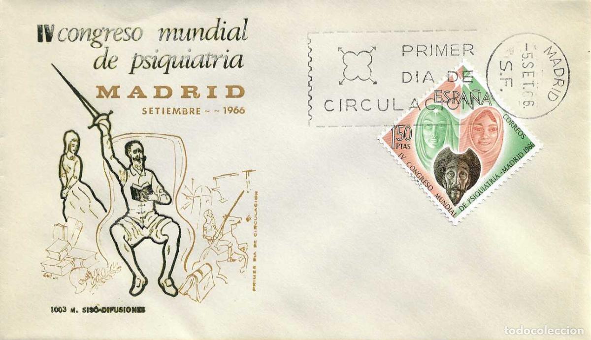 Sellos: DON QUIJOTE CERVANTES MEDICINA PSIQUIATRIA IV CONGRESO 1966 (EDIFIL 1746) SPD SIN CIRCULAR MS RARO