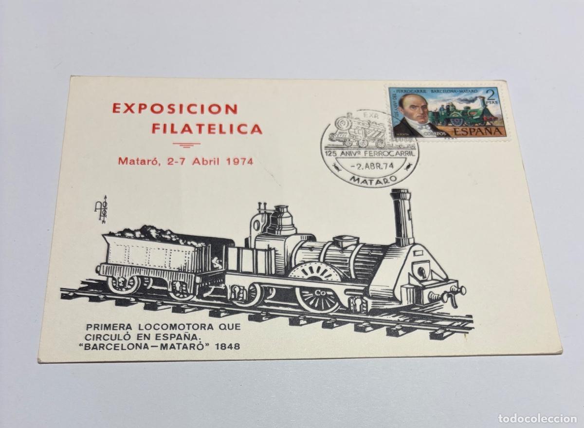 Sellos: TARJETA 125 ANIVERSARIO FERROCARRIL BARCELONA - MATARO A&Ntilde;O 1974 TARJETA CON MATASELLOS PRIMER DIA