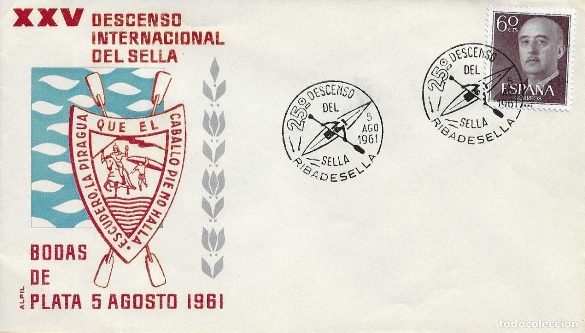 Sellos: DEPORTES XXV DESCENSO INT SELLA, RIBADESELLA (ASTURIAS) 1961 MATASELLO SOBRE SIN CIRCULAR ALFIL RARO