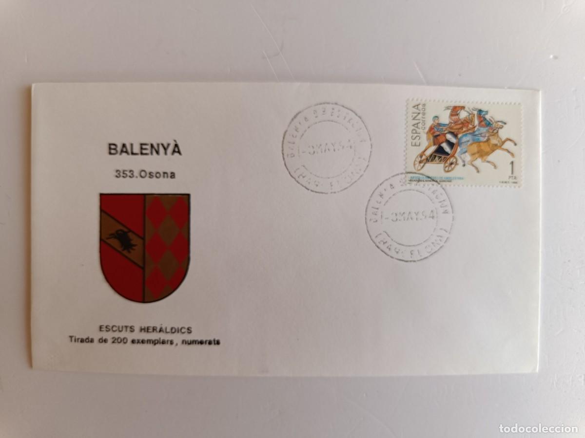Sellos: MATASELLOS EN SOBRE ILUSTRADO CON ESCUDO DE LA POBLACI&Oacute;N DE BALENY&Agrave; - OSONA - BARCELONA