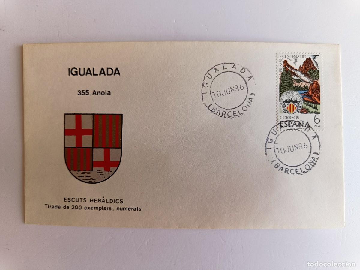 Sellos: MATASELLOS EN SOBRE ILUSTRADO CON ESCUDO DE LA POBLACI&Oacute;N DE IGUALADA - ANOIA - BARCELONA