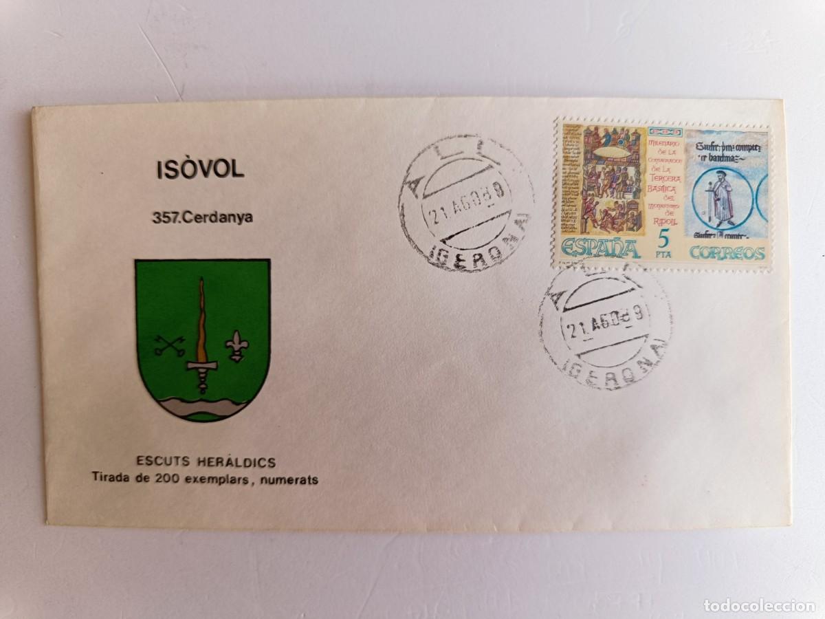 Sellos: MATASELLOS EN SOBRE ILUSTRADO CON ESCUDO DE LA POBLACI&Oacute;N DE IS&Ograve;VOL - CERDANYA - GERONA