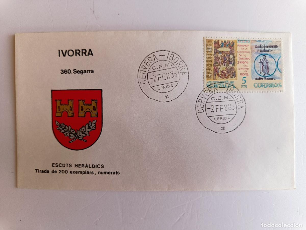 Sellos: MATASELLOS EN SOBRE ILUSTRADO CON ESCUDO DE LA POBLACI&Oacute;N DE IVORRA- SEGARRA - LLEIDA