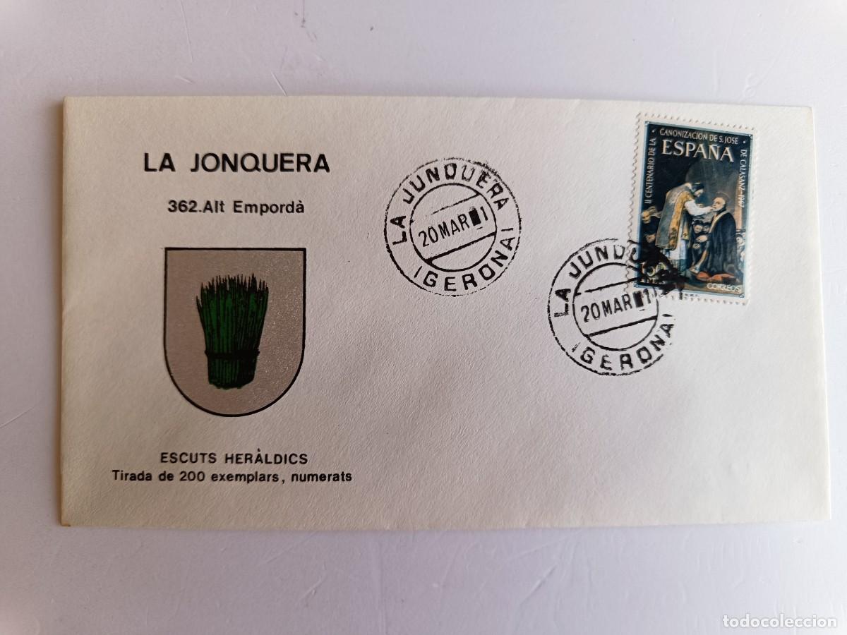 Sellos: MATASELLOS EN SOBRE ILUSTRADO CON ESCUDO DE LA POBLACI&Oacute;N DE LA JONQUERA - ALT EMPORD&Agrave; - GERONA