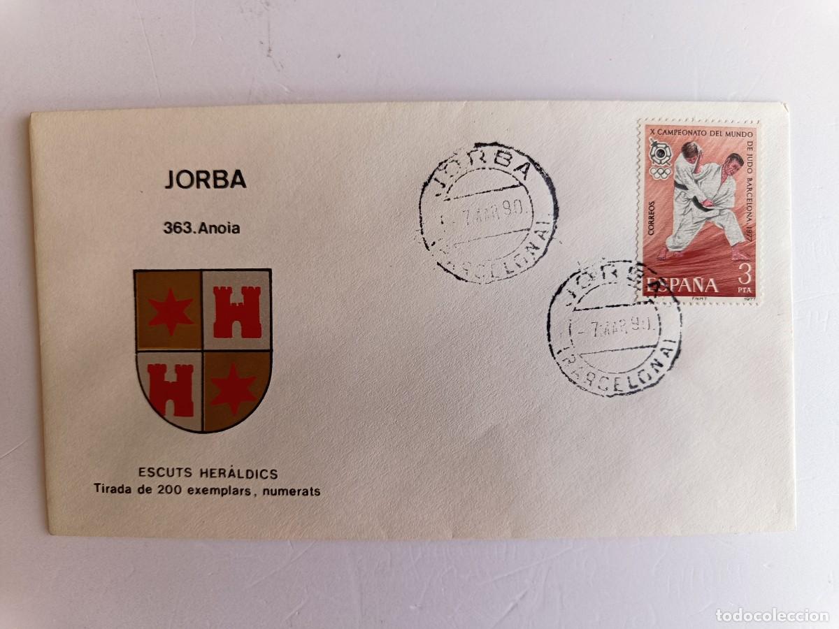 Sellos: MATASELLOS EN SOBRE ILUSTRADO CON ESCUDO DE LA POBLACI&Oacute;N DE JORBA - ANOIA - BARCELONA